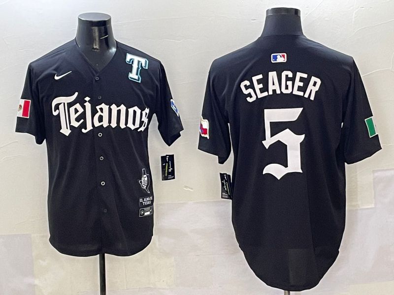 Men Texas Rangers 5 Seager Black Five generations Joint Name 2025 Nike MLB Jersey style 6
